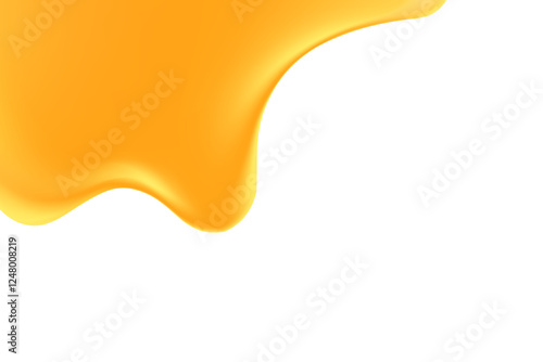 Abstract liquid yellow melting texture isolated, transparent background, golden holographic liquid oil or serum sticky background with copy space. Fluid organic shape, smooth fluid gel, collagen