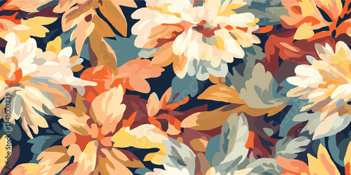Floral abstract vintage seamless vector pattern, spring garden, blooming meadow, flowers, gouache painting, brush strokes, Design fabric, cover, banner, invitation