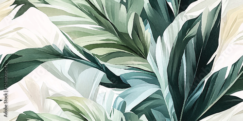 Botanical green banana leaf wallpaper background vector. Luxury natural hand drawn foliage pattern design in minimalist linear contour simple style. Design fabric, cover, banner, invitation