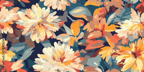 Floral abstract vintage seamless vector pattern, spring garden, blooming meadow, flowers, gouache painting, brush strokes, Design fabric, cover, banner, invitation