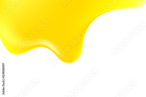 Abstract liquid yellow melting texture isolated, transparent background, golden holographic liquid oil or serum sticky background with copy space. Fluid organic shape, smooth fluid gel, collagen