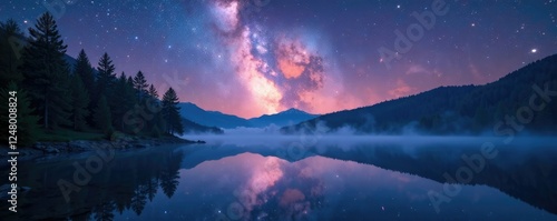 Milky Way shining through mist near Biscarosse lake, lake, serene photo