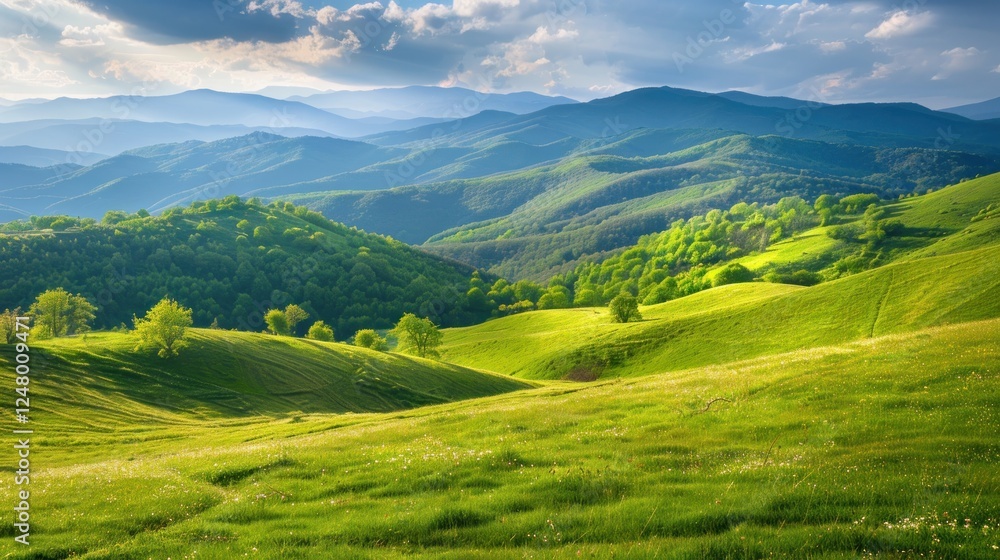 Naklejka premium A beautiful landscape with a large green hillside