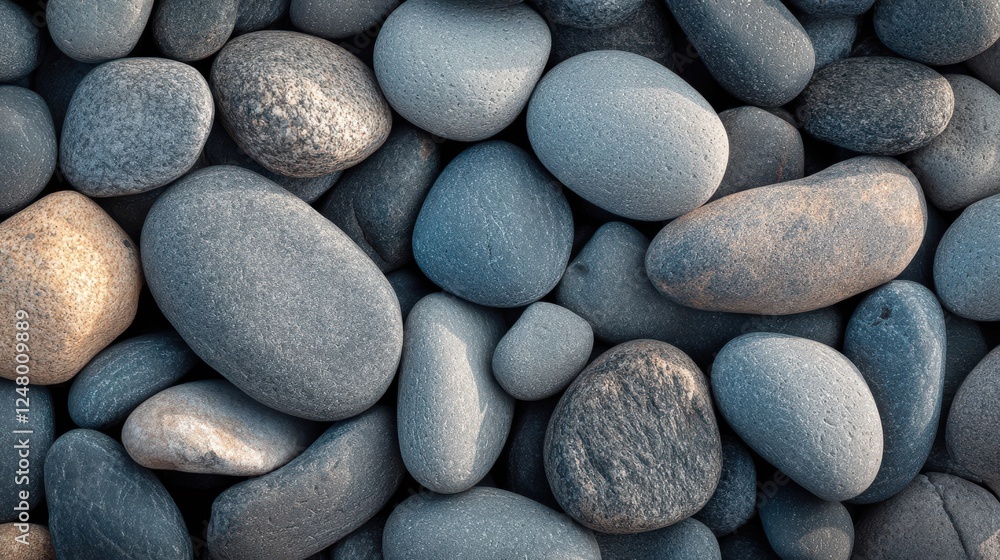 Smooth River Rocks: A collection of smooth, gray and beige river rocks create a calming and textural background. Perfect for design projects needing a natural and serene feel. Smooth River Rocks: A collection of smooth, gray and beige river rocks create a calming and textural background. Perfect for design projects needing a natural and serene feel.