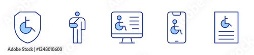 Disability Icon vector illustration. Line Duotone style. Editable stroke. broken arm, website, smarphone, shield, poster