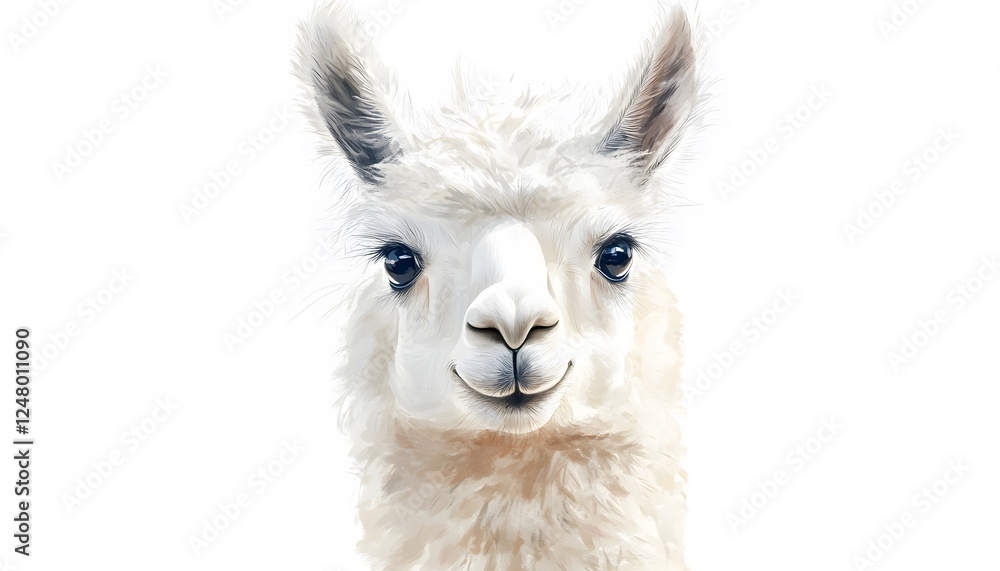 Obraz premium A charming portrait of a fluffy white llama looking forward