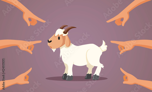 People Pointing to a Scapegoat Vector Conceptual Illustration.  Society wrongful condemning an outcast pushing responsibility
