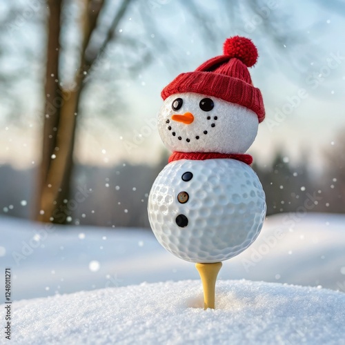 Golf Snowman in Winter Wonderland Snow, Golf Ball, Winter Hat, Christmas, Festive, Golfing, Snowman Snowman