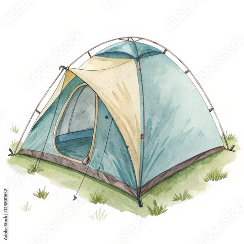 Watercolor Dome Tent Illust...
