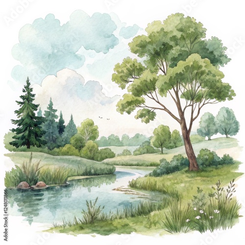 Watercolor Landscape Serene...