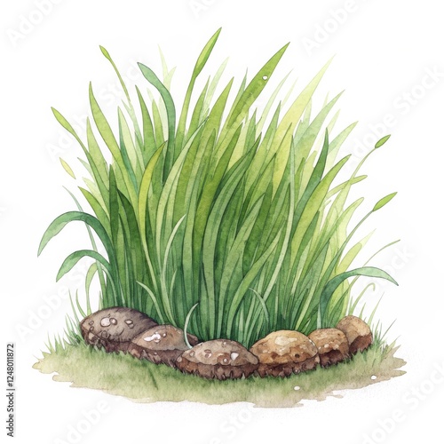 Watercolor Lush Grass with ...