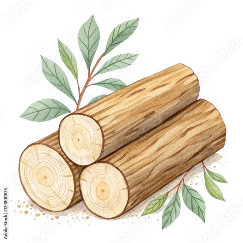 Watercolor Log Pile with Le...