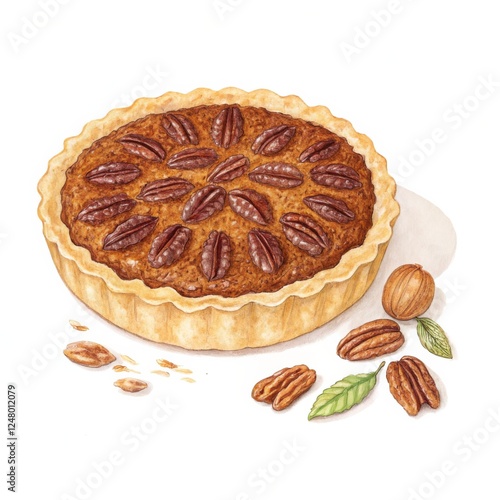 Watercolor Pecan Pie Illust...