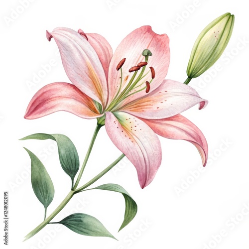 Watercolor Pink Lily Flower...
