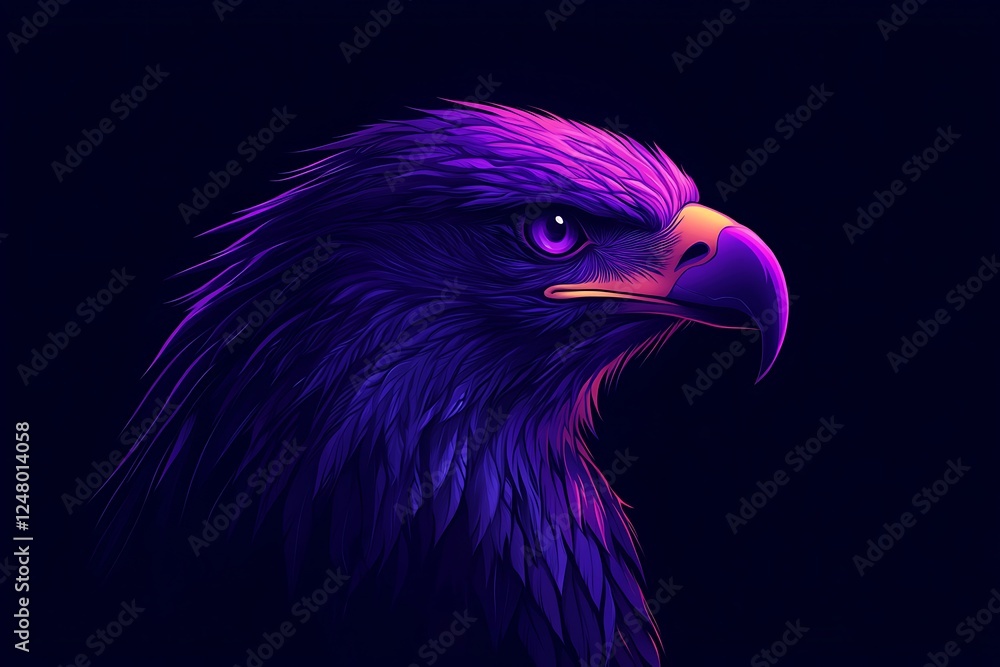 Neon Eagle Portrait Against Dark Background Neon Eagle Portrait Against Dark Background