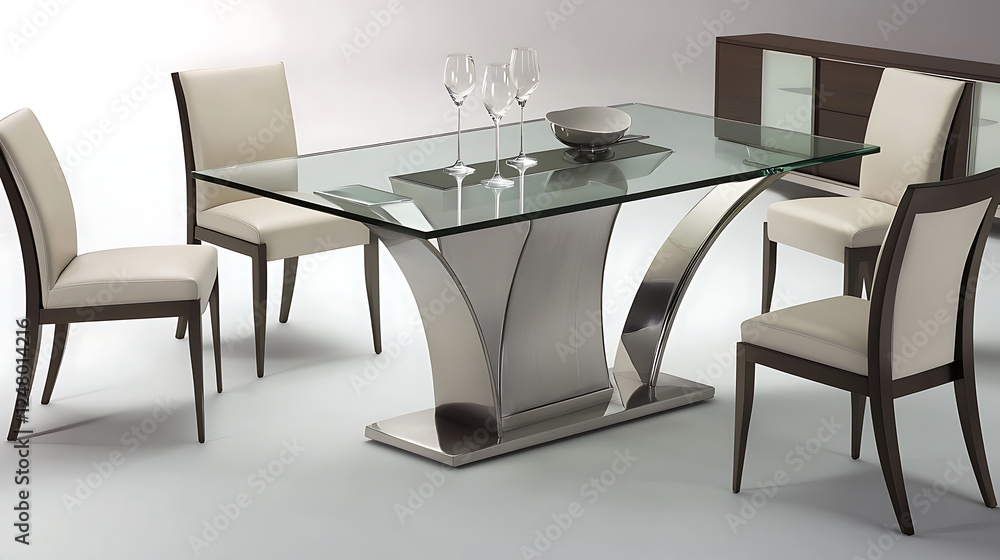 A glass dining table with four chairs around it. generated using AI A glass dining table with four chairs around it. generated using AI