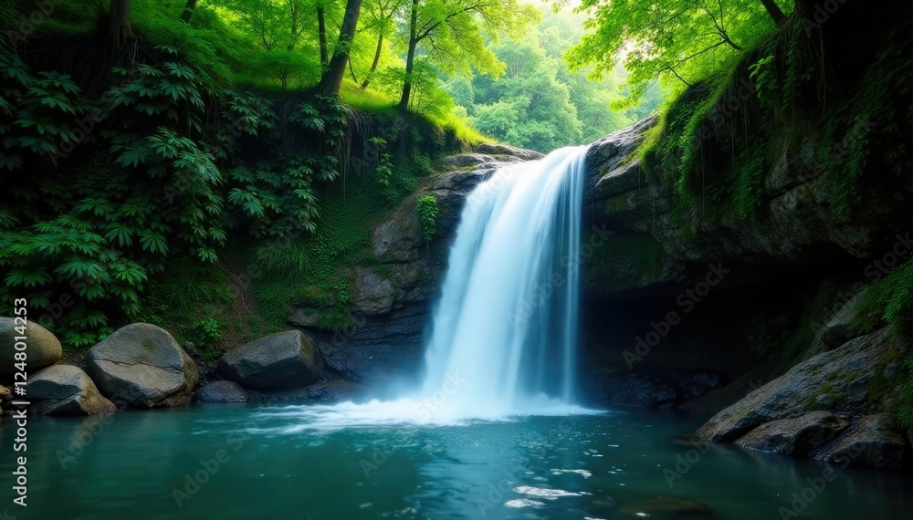 a waterfall cascades down a rocky slope in the jungle, cascade, falls a waterfall cascades down a rocky slope in the jungle, cascade, falls