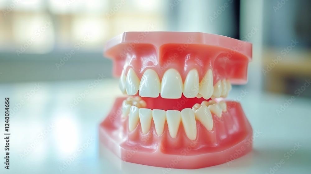 Dental model with visible teeth for educational and healthcare purposes on white table Dental model with visible teeth for educational and healthcare purposes on white table