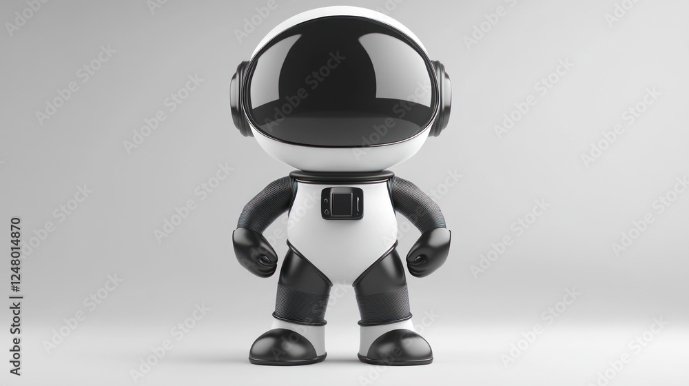 Cute cartoon astronaut in space suit, standing against a light grey background. Cute cartoon astronaut in space suit, standing against a light grey background.