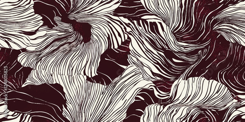 Abstract background Seamless vector pattern with white brown waves, retro Wavy and swirled brush strokes liquid, shapes and lines print, background for packaging design