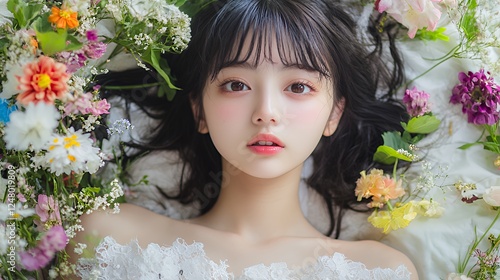 花に囲まれた女性のポートレート - 春の息吹を感じて Portrait of a Woman Surrounded by Flowers - Feel the Breath of Spring