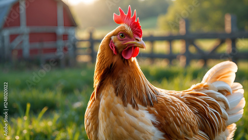 Majestic Farmyard Chicken in Golden Sunlight