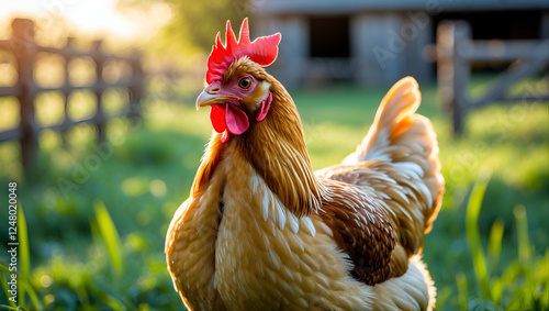 Majestic Farmyard Chicken in Golden Sunlight