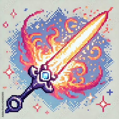 Glowing Pixel Fire Sword photo