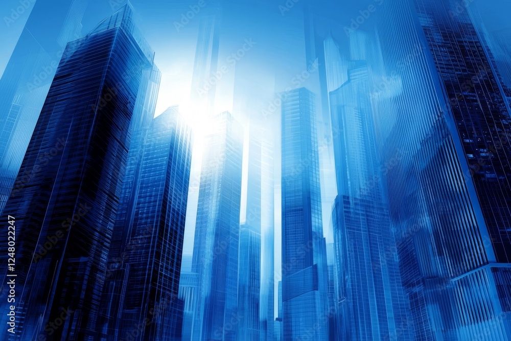 Sleek blue skyscrapers reaching for the sky. Sleek blue skyscrapers reaching for the sky.