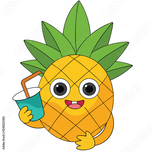 pineapple character eating juice