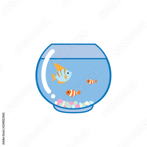 Aquarium fish bowl with fish on white background.