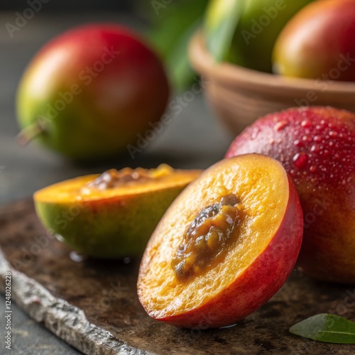 Close-up Nectarine Halves w...