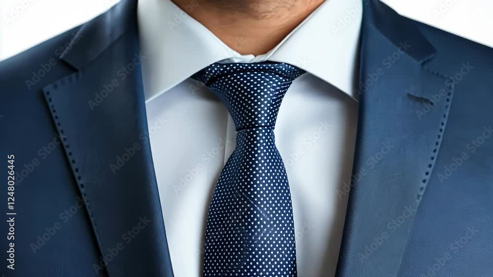Professional man in a navy suit with a dotted tie at a business event during the afternoon Professional man in a navy suit with a dotted tie at a business event during the afternoon