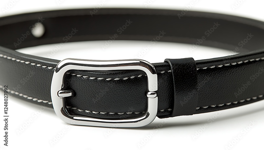 Black Leather Belt Close-up on White Background Black Leather Belt Close-up on White Background