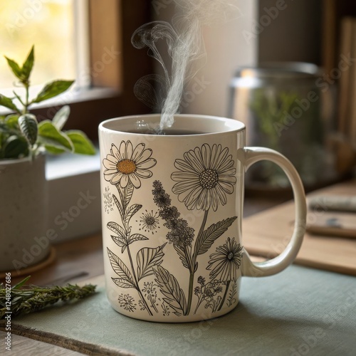 Steaming Mug with Floral De...