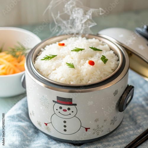 Steaming Rice in Snowman Ri...