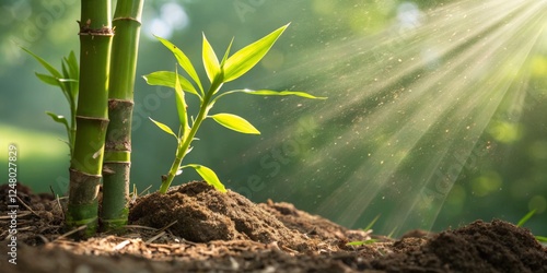 Sunlit Bamboo Sprout Close-...