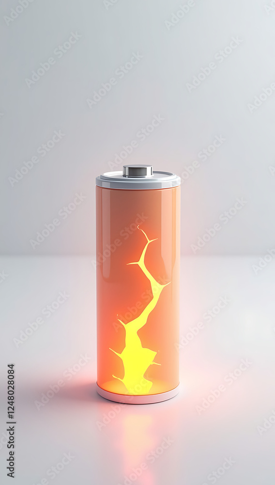 A simple 3D render of a glowing battery with a crack in it, leaking light, symbolizing energy exhaustion and burnout, placed on a plain white background. A simple 3D render of a glowing battery with a crack in it, leaking light, symbolizing energy exhaustion and burnout, placed on a plain white background.