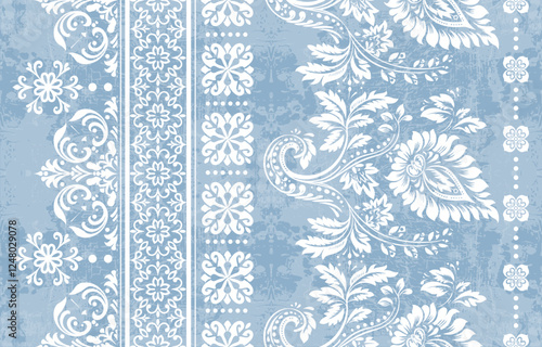 floral pattern vintage ethnic modern embroidery texture boho design vector illustration hand drawn pink flower motif branches leaves wallpaper seamless background border.	
