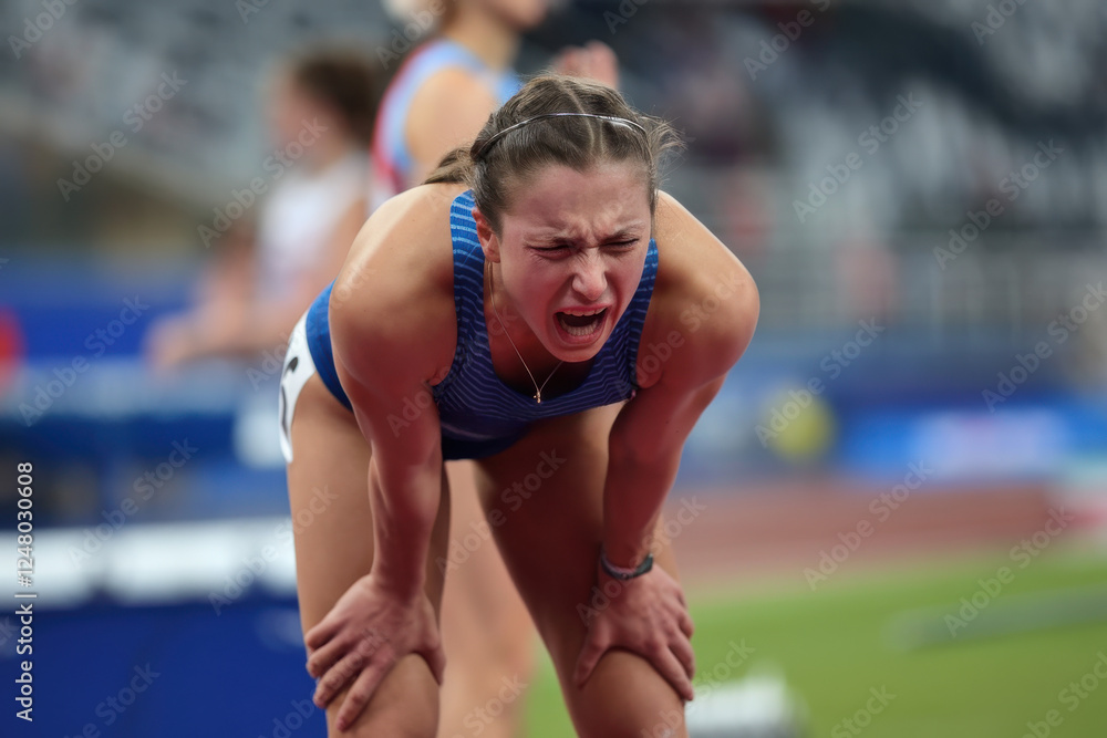 Sports woman hyperventilating panic attack Sports woman hyperventilating panic attack