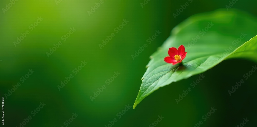 Tiny red petals peeking from under the green leaf, , small flower Tiny red petals peeking from under the green leaf, , small flower