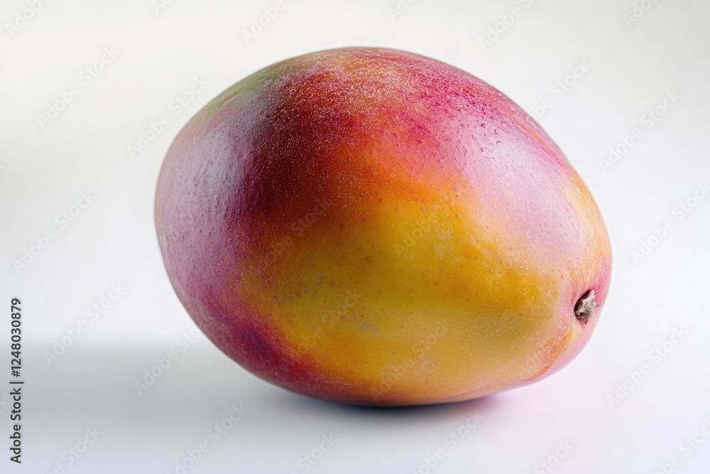 A ripe mango sitting alone on a white surface A ripe mango sitting alone on a white surface