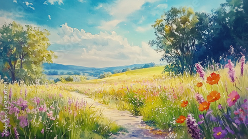 水彩画,風景,自然,淡色,絵画,自然風景,美しい景色