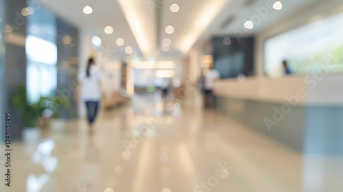 Wallpaper Mural A blurry image of a hospital hallway with people walking and sitting Torontodigital.ca