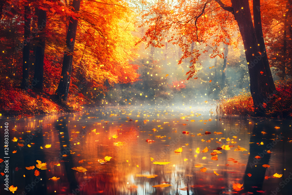 Obraz premium autumn in the forest pool
