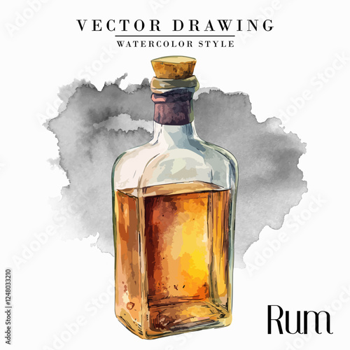 Rum Bottle Vintage Watercolor Style Stock Vector Illustration