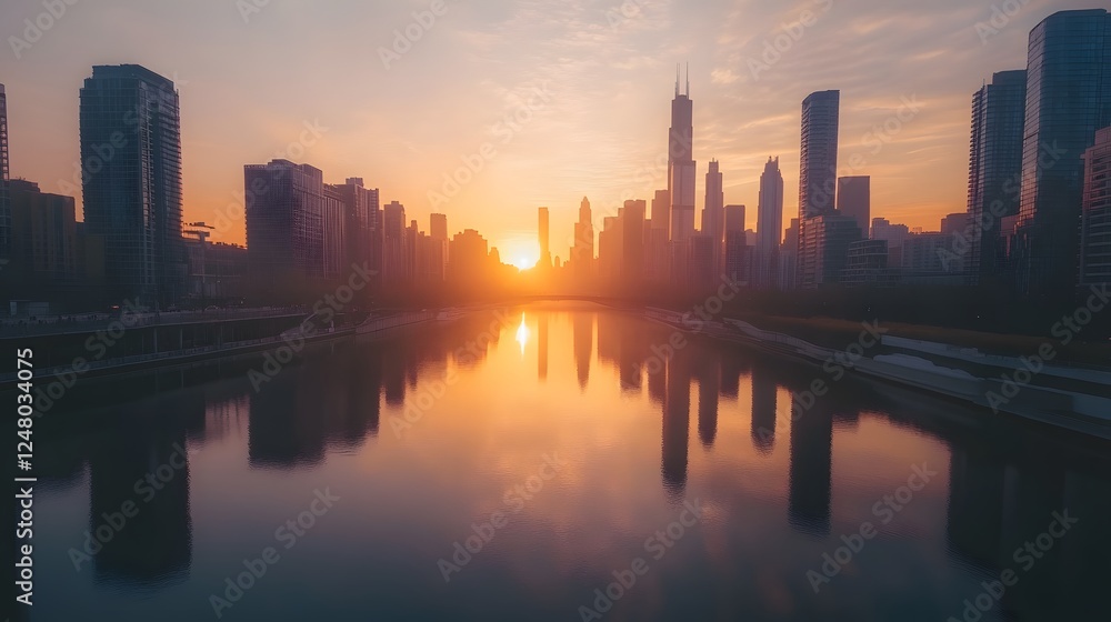 Sunset over city skyline, vibrant colors reflecting on water, serene atmosphere, perfect for inspirational quotes or captions. Sunset over city skyline, vibrant colors reflecting on water, serene atmosphere, perfect for inspirational quotes or captions.