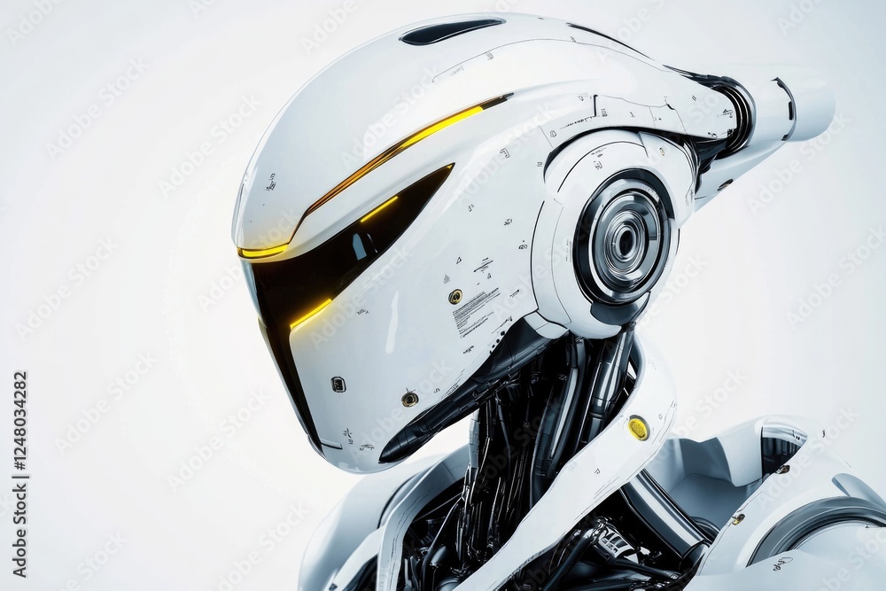 Fototapeta premium A detailed view of a robot wearing a helmet, great for technology or sci-fi themed projects