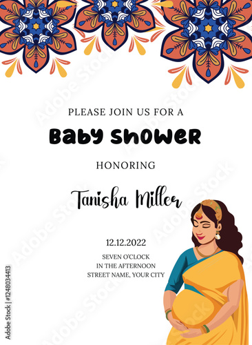 indian women baby shower event invitation traditional