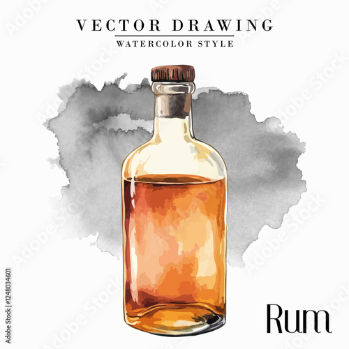 Rum Bottle Vintage Watercolor Style Stock Vector Illustration